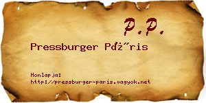 Pressburger Páris névjegykártya